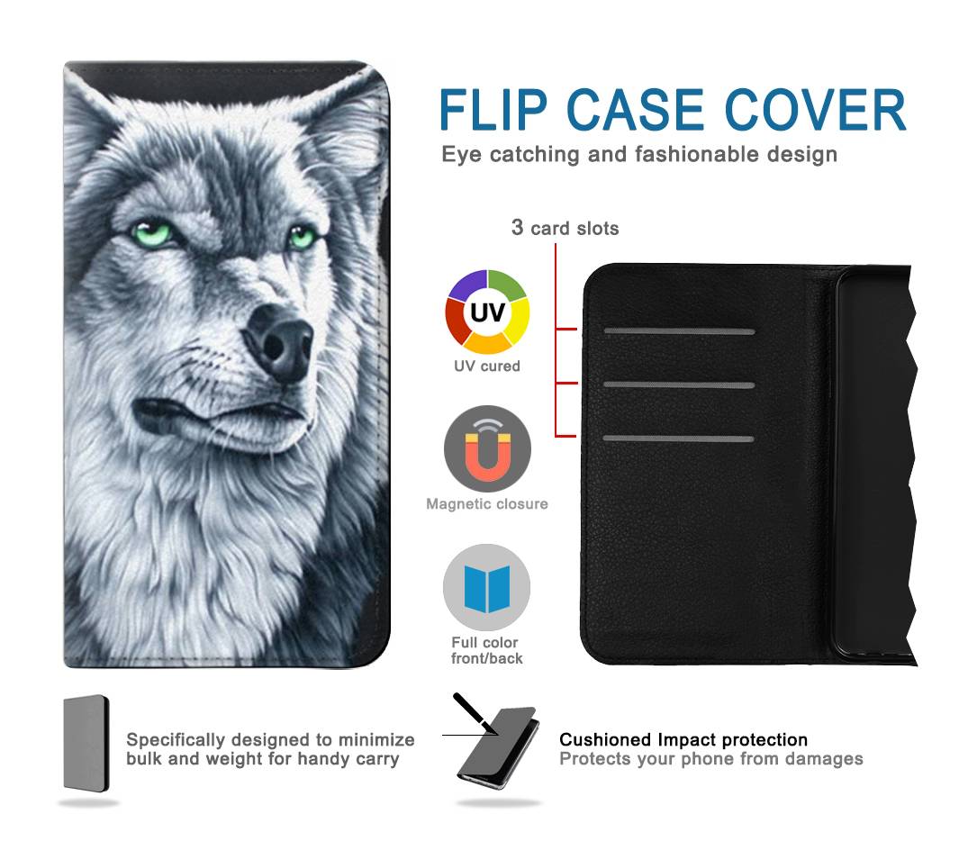 Flip case Samsung Galaxy A22 5G Grim White Wolf