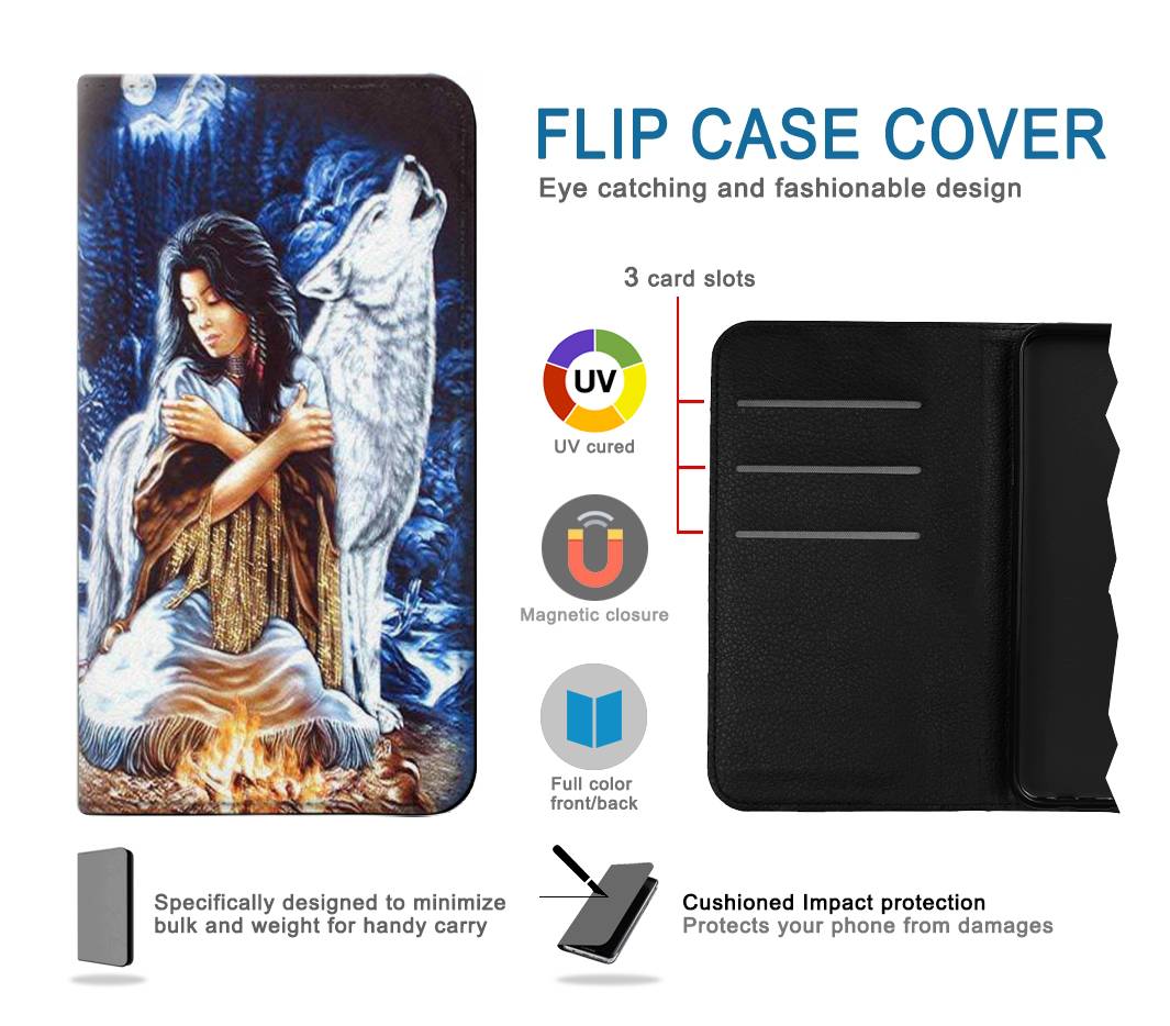 Flip case iPhone 7, 8, SE (2020), SE2 Grim Wolf Indian Girl
