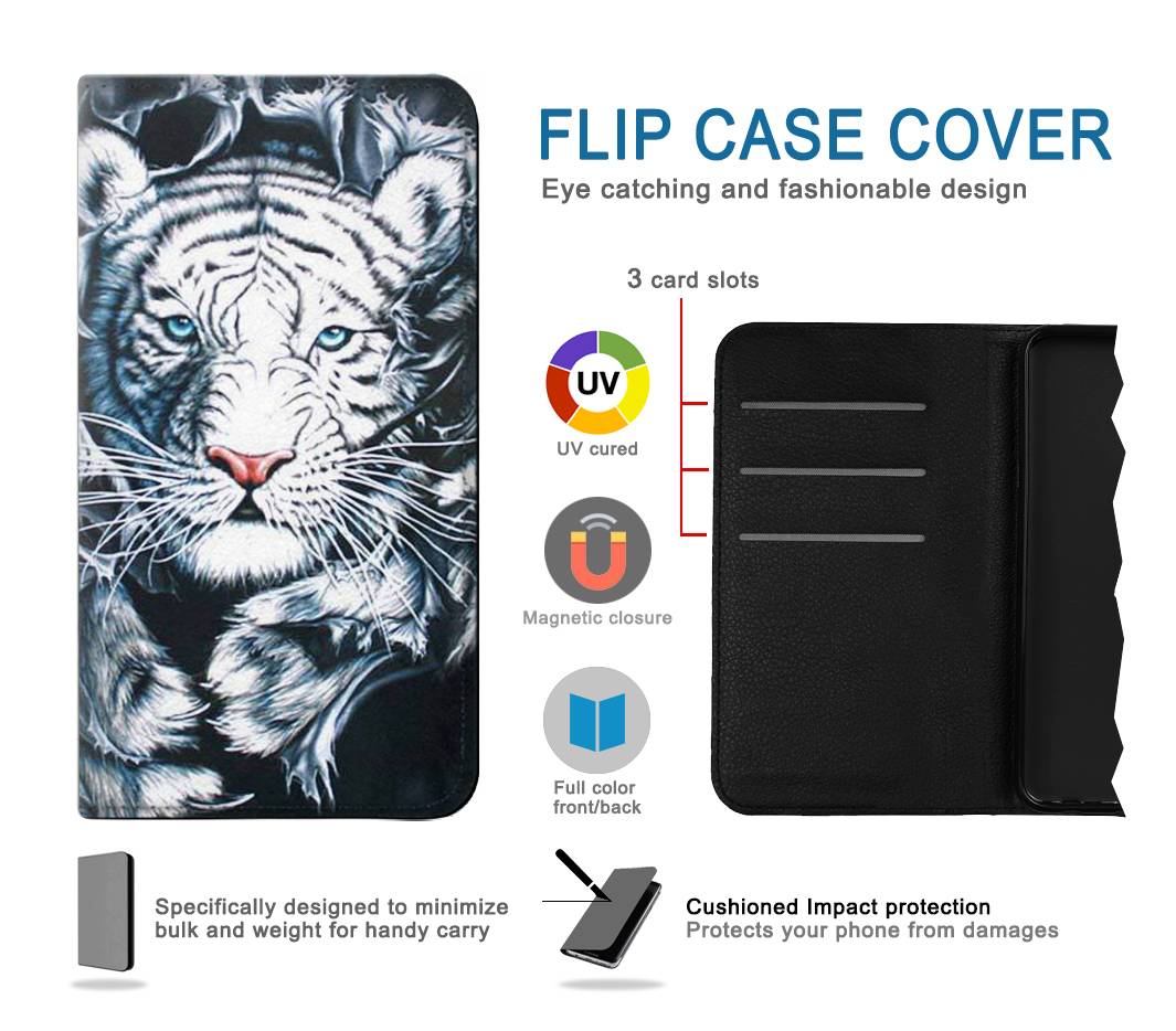 Flip case iPhone 7, 8, SE (2020), SE2 White Tiger