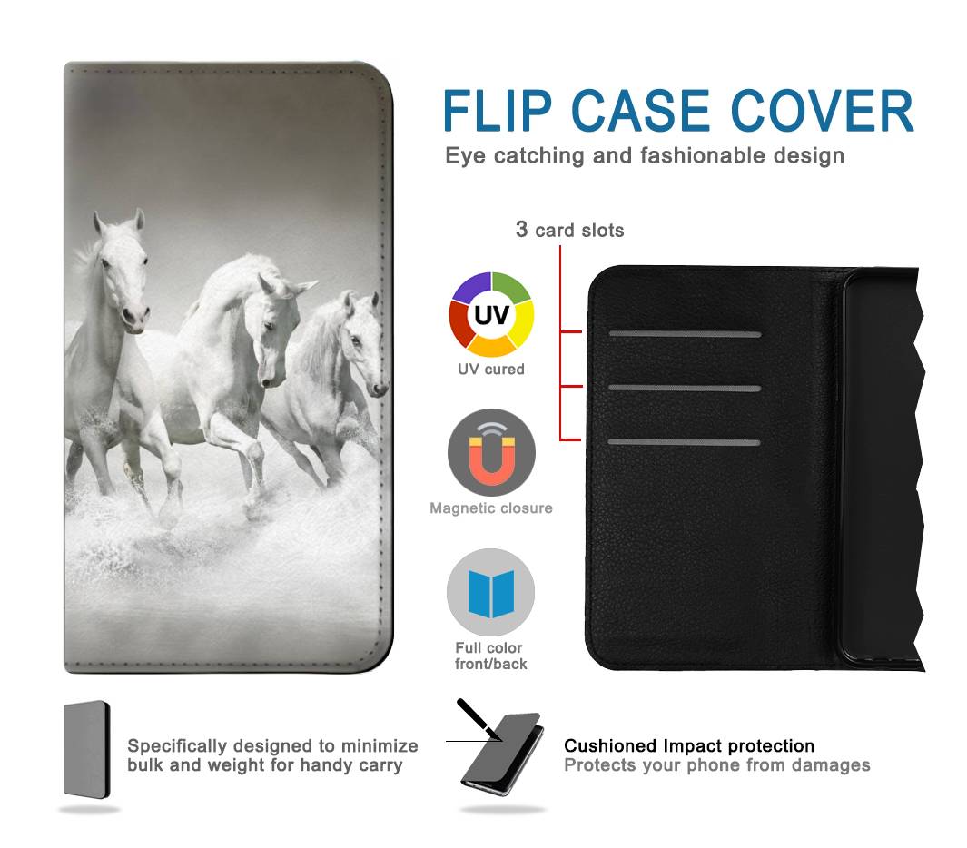 Flip case Samsung Galaxy A22 5G White Horses