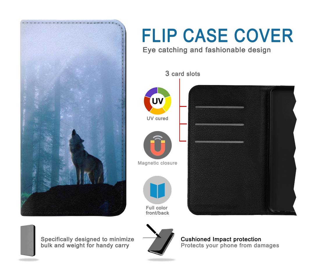 Flip case Motorola Moto G Stylus (2021), G Stylus 5G, G Stylus 5G (2022) Wolf Howling in Forest