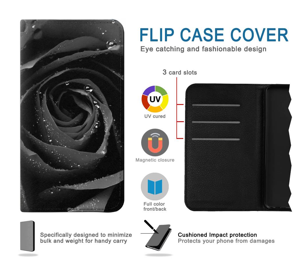 Flip case iPhone 7, 8, SE (2020), SE2 Black Rose