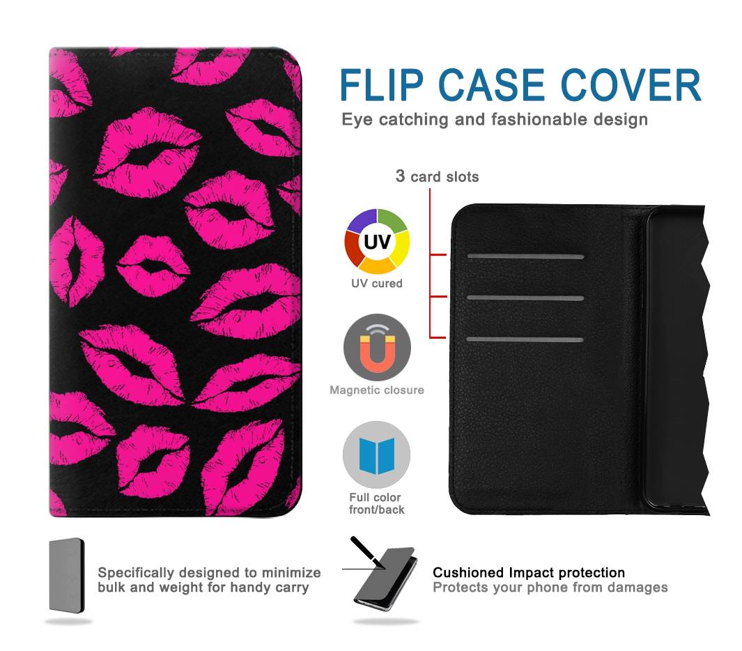 Flip case Samsung Galaxy A42 5G Pink Lips Kisses on Black