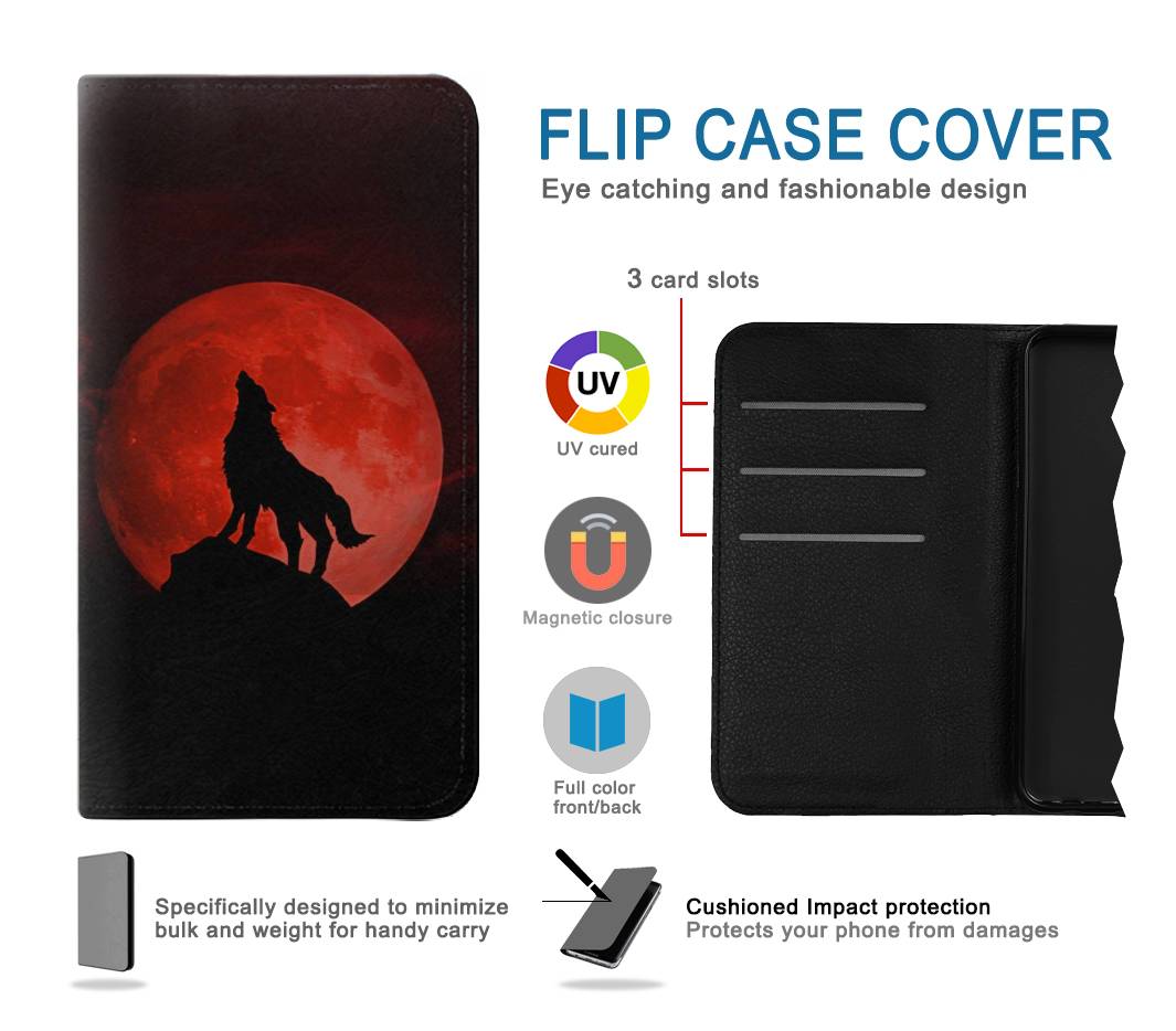 Flip case Samsung Galaxy A42 5G Wolf Howling Red Moon