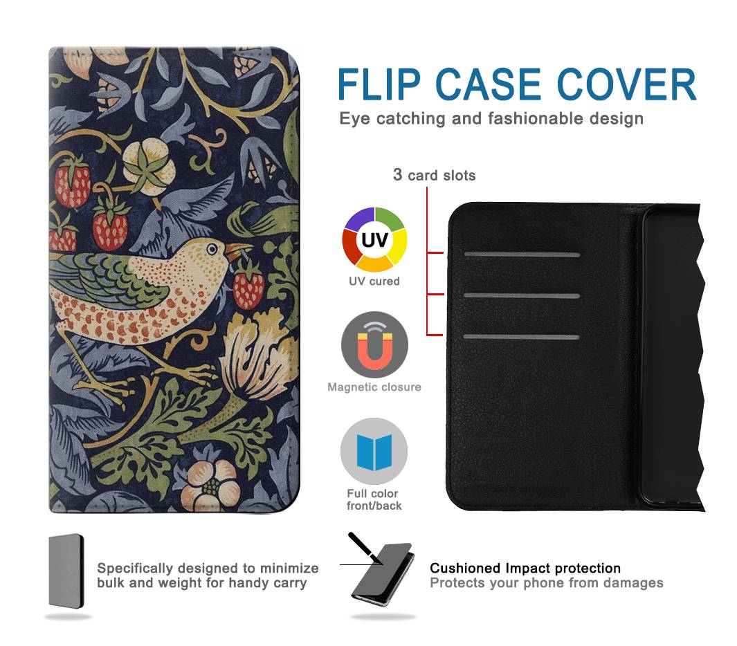 Flip case Samsung Galaxy A13 4G William Morris Strawberry Thief Fabric