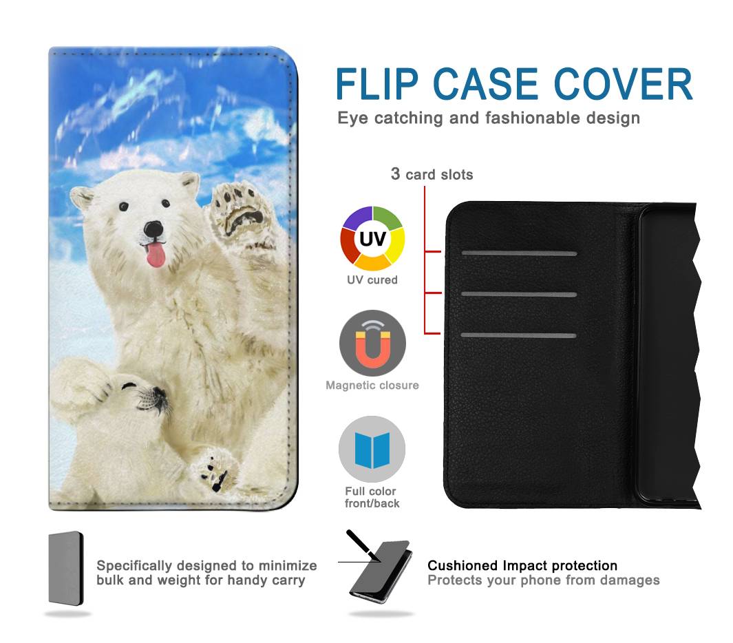 Flip case Samsung Galaxy A22 5G Arctic Polar Bear in Love with Seal Paint